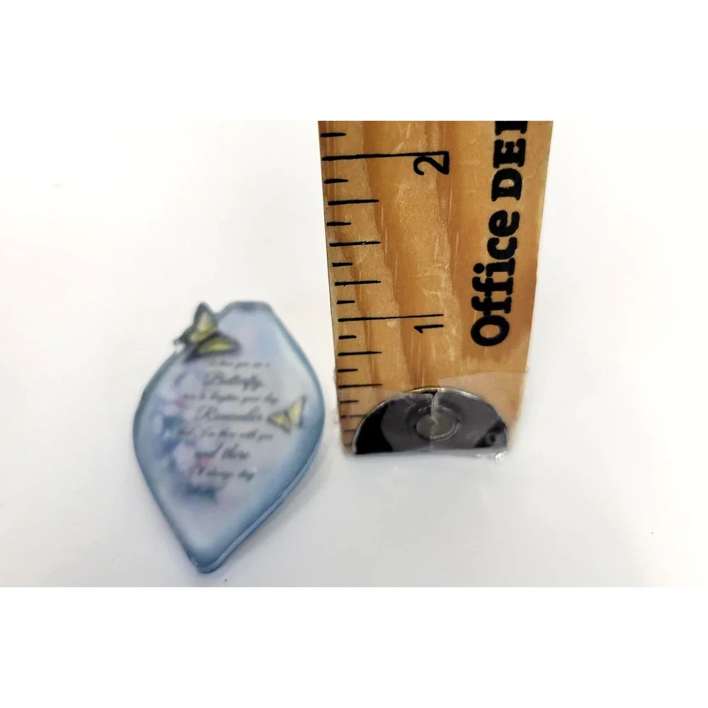 Butterfly Memorial Quote Brooch Lapel Pin Teardrop Blue Plastic Mini‎ Sentiment